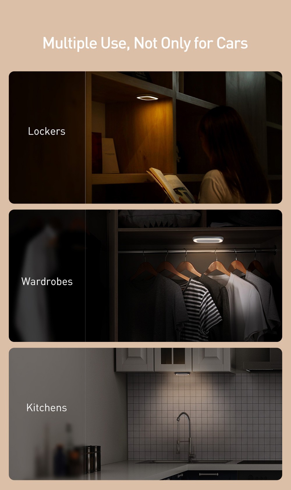 Baseus LED Night Light Car Touch Roof Light Ceiling Magnet Lamp Automobile Interior Light USB Rechargeable - Black