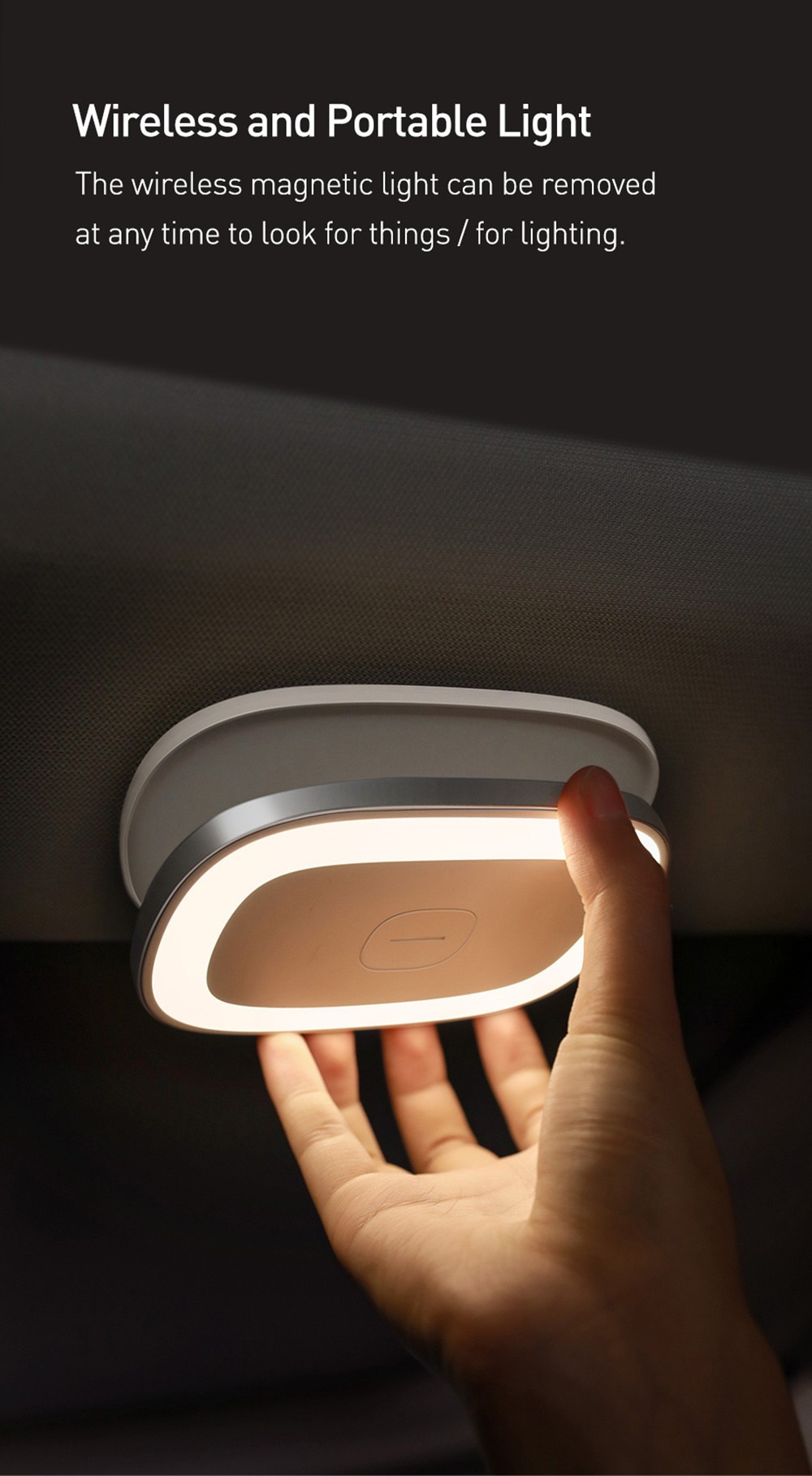 Baseus LED Night Light Car Touch Roof Light Ceiling Magnet Lamp Automobile Interior Light USB Rechargeable - Black
