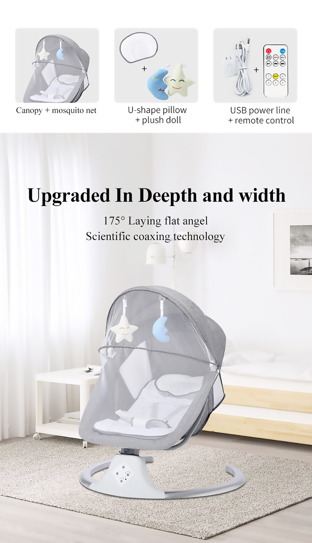 DEAREST Smart Electric Baby Cradle Crib Rocking Chair Newborn Calm Chair Baby Bouncer Bluetooth with Remote Control