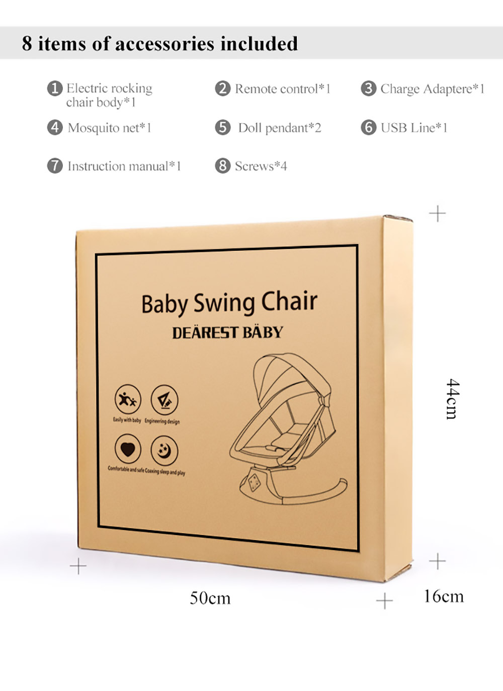 DEAREST Smart Electric Baby Cradle Crib Rocking Chair Newborn Calm Chair Baby Bouncer Bluetooth with Remote Control