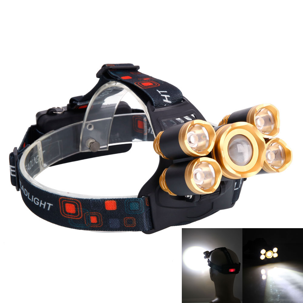 DG05 4.2V 20W 2400LM 5T6 Flexible Zoom Highlight Headlamp for Outdoor Indoor Golden Head