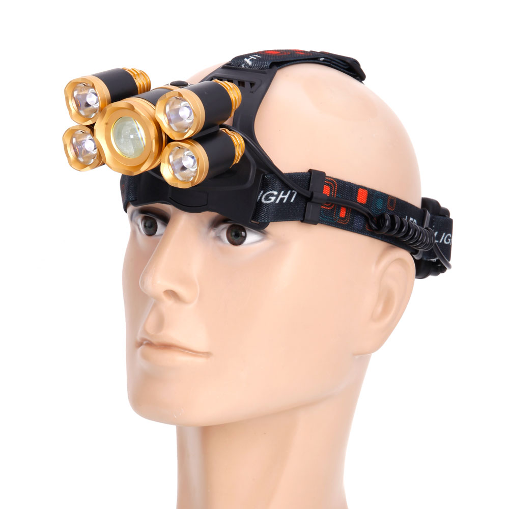 DG05 4.2V 20W 2400LM 5T6 Flexible Zoom Highlight Headlamp for Outdoor Indoor Golden Head