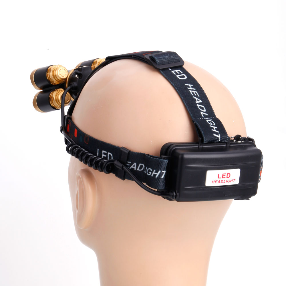 DG05 4.2V 20W 2400LM 5T6 Flexible Zoom Highlight Headlamp for Outdoor Indoor Golden Head