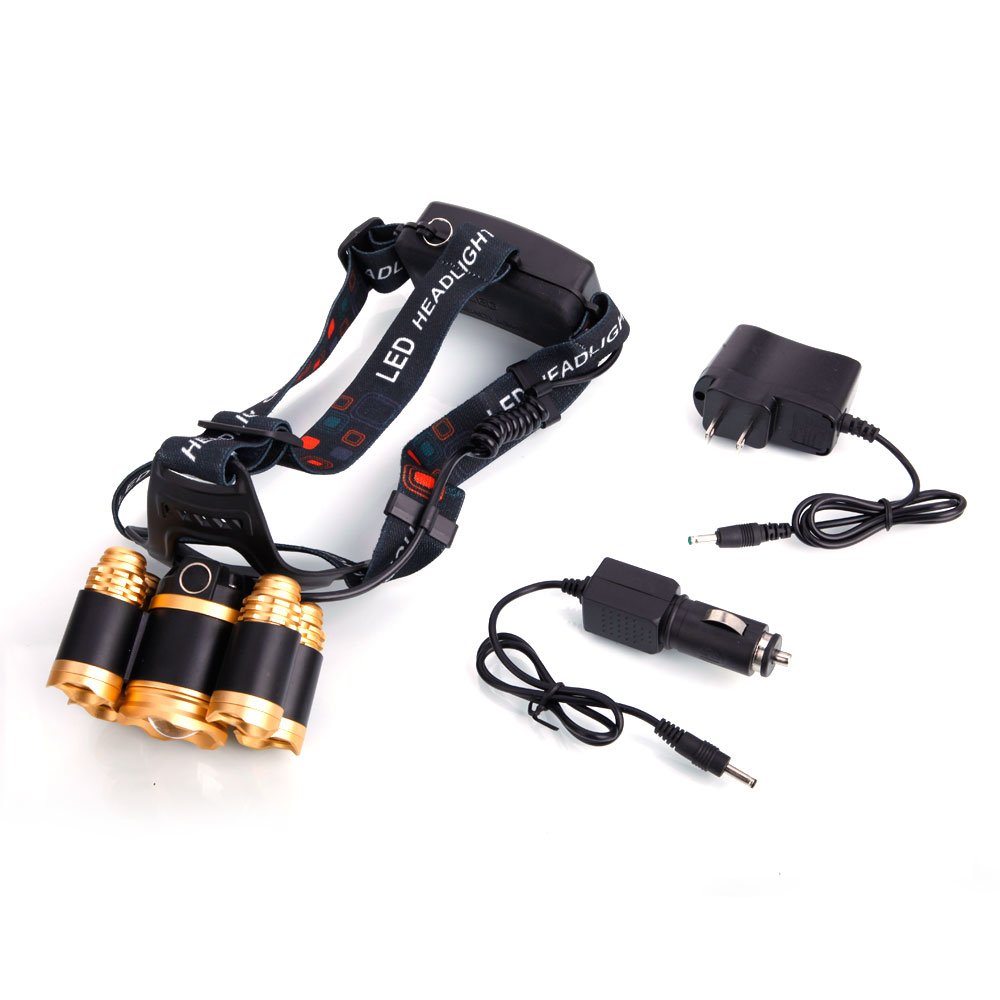 DG05 4.2V 20W 2400LM 5T6 Flexible Zoom Highlight Headlamp for Outdoor Indoor Golden Head