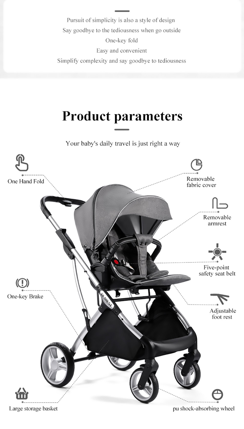 Dearest 1108 Baby Stroller 3 in 1 Infant Car Seat Carrier Infant Bassinet Toddler Stroller Spine Care One-Piece Seat