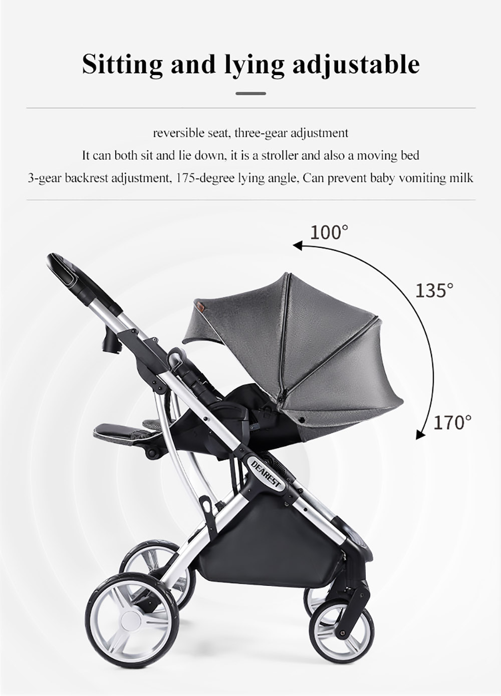 Dearest 1108 Baby Stroller 3 in 1 Infant Car Seat Carrier Infant Bassinet Toddler Stroller Spine Care One-Piece Seat