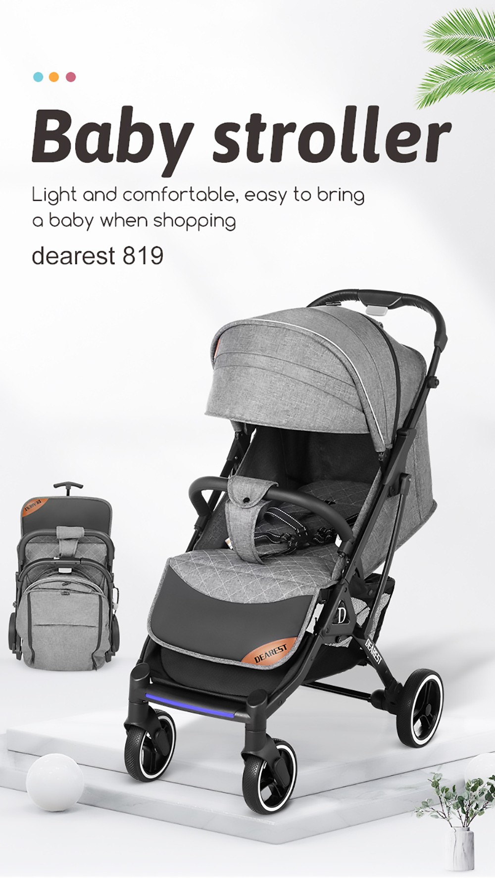 Dearest 819 Baby Infant Stroller with Reversible Seat Breastfeeding Mode Infant Bassinet with Mosquito Repellent Light