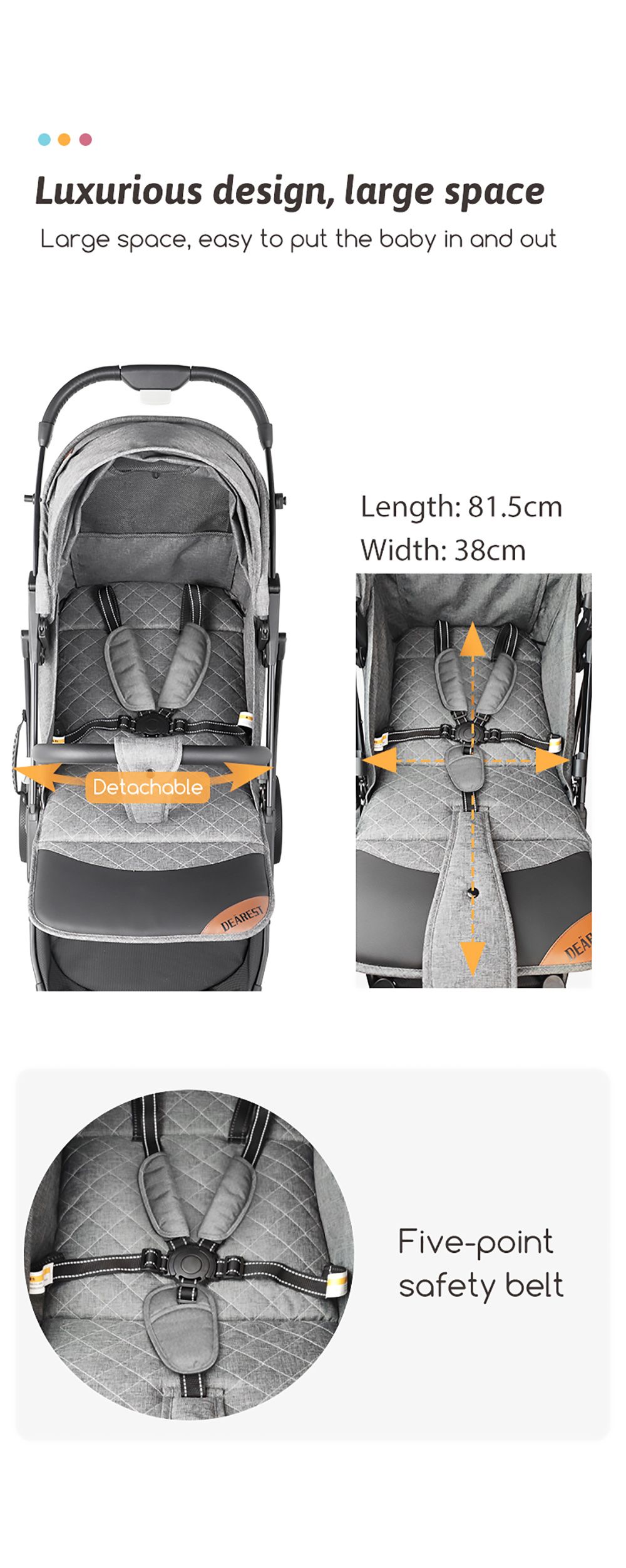 Dearest 819 Baby Infant Stroller with Reversible Seat Breastfeeding Mode Infant Bassinet with Mosquito Repellent Light