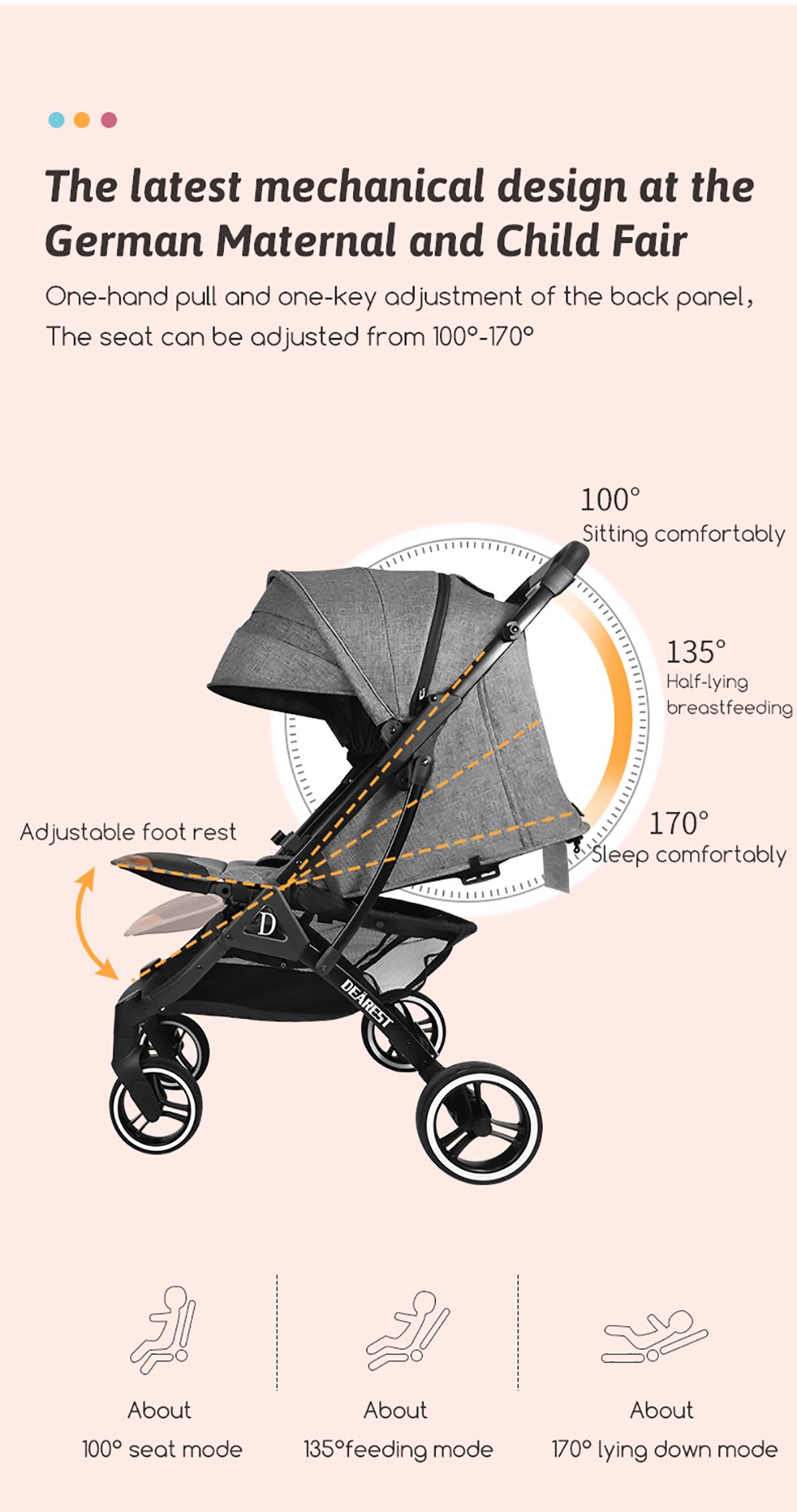 Dearest 819 Baby Infant Stroller with Reversible Seat Breastfeeding Mode Infant Bassinet with Mosquito Repellent Light