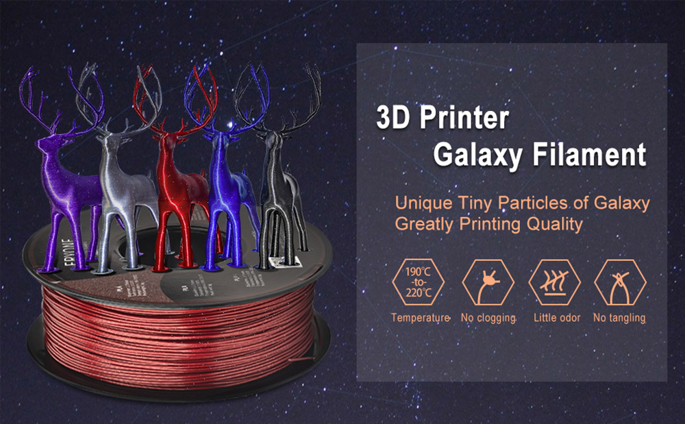 ERYONE Galaxy Sparkly Glitter PLA Filament for 3D Printer 1.75mm Tolerance 0.03mm 1KG(2.2LBS)/Spool - Black