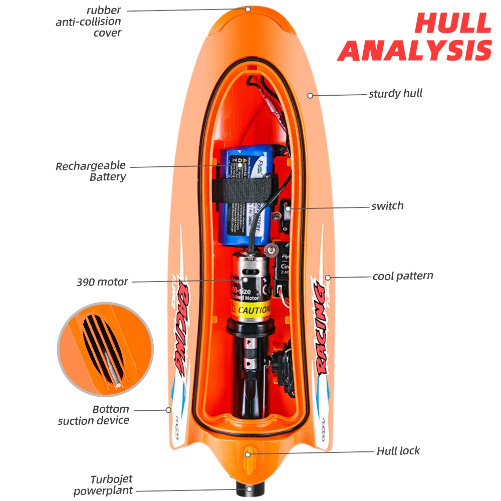 Flytec V009 30KM High Speed RC Jet Boat With Self-righting Feature For Pool and Lakes - Orange