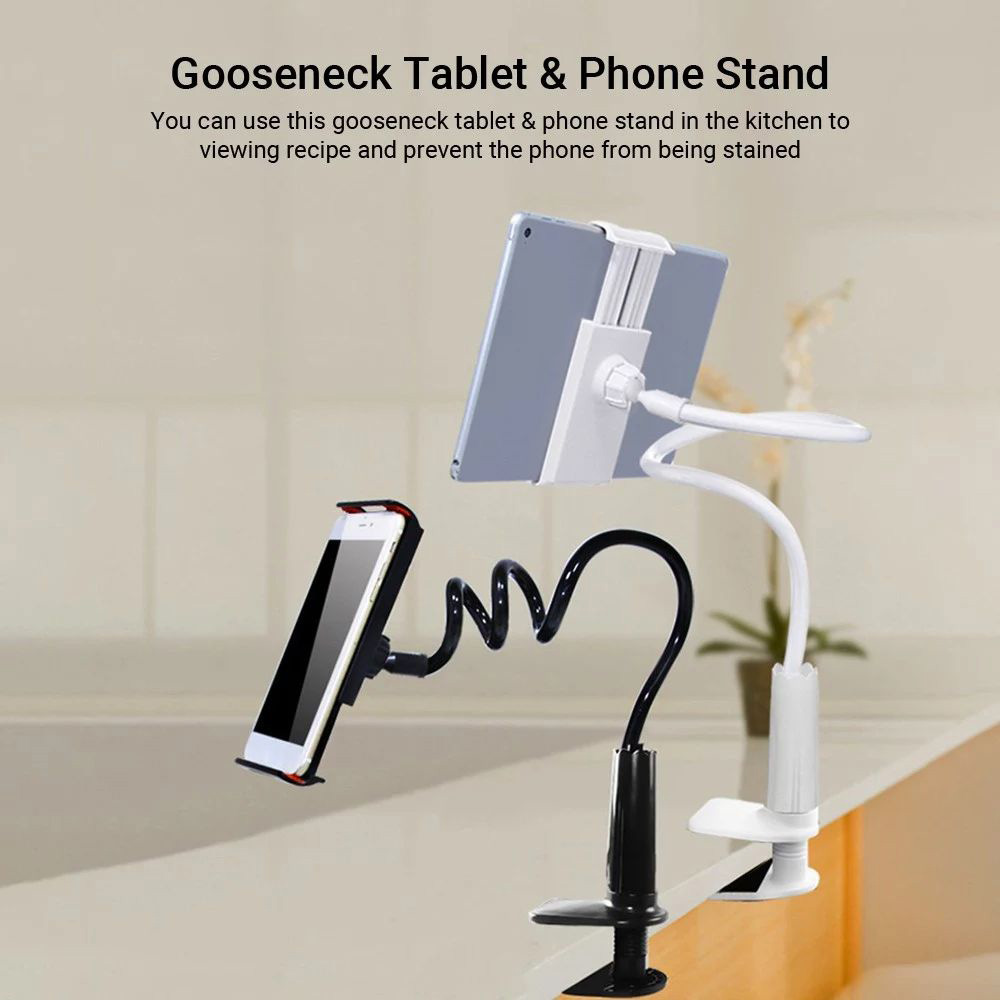 Gooseneck Phone Tablet Holder Flexible Holder for Bed-lazy Arm 360 Adjustable Clam Bracket Stand 80cm - Black