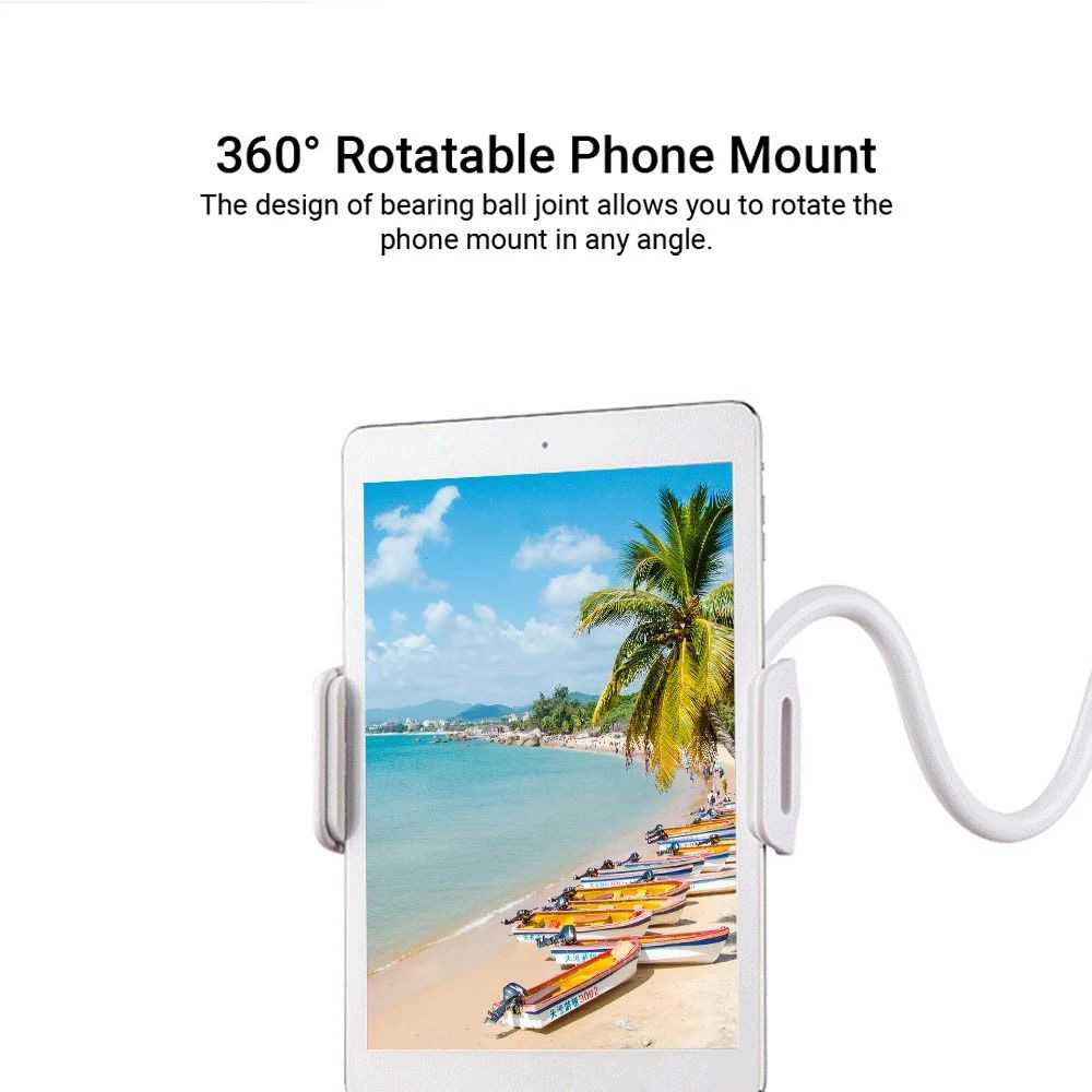 Gooseneck Phone Tablet Holder Flexible Holder for Bed-lazy Arm 360 Adjustable Clam Bracket Stand 80cm - Black