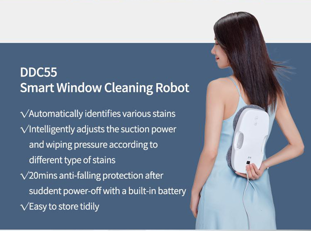 HUTT DDC55 Window Cleaner Robot Window Vacuum Cleaner Glass Cleaning Robotic with Moist Scrubbing and Remote Control