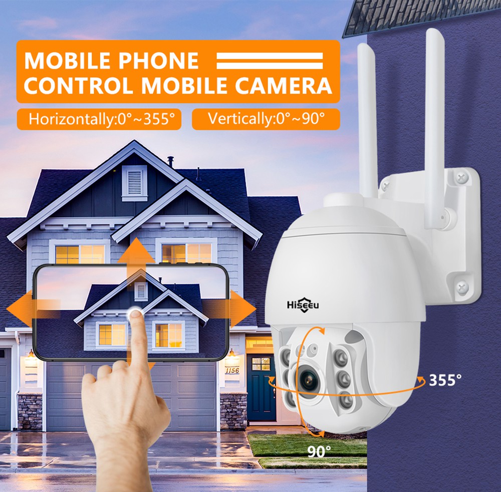 Hiseeu 1536P Wireless PTZ IP Camera WIFI 5X Digital Zoom Outdoor Security Camera