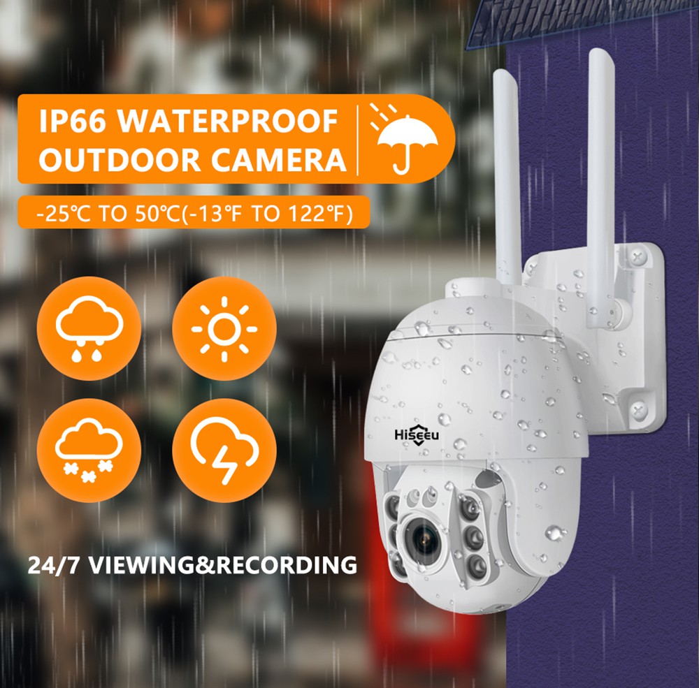 Hiseeu 1536P Wireless PTZ IP Camera WIFI 5X Digital Zoom Outdoor Security Camera