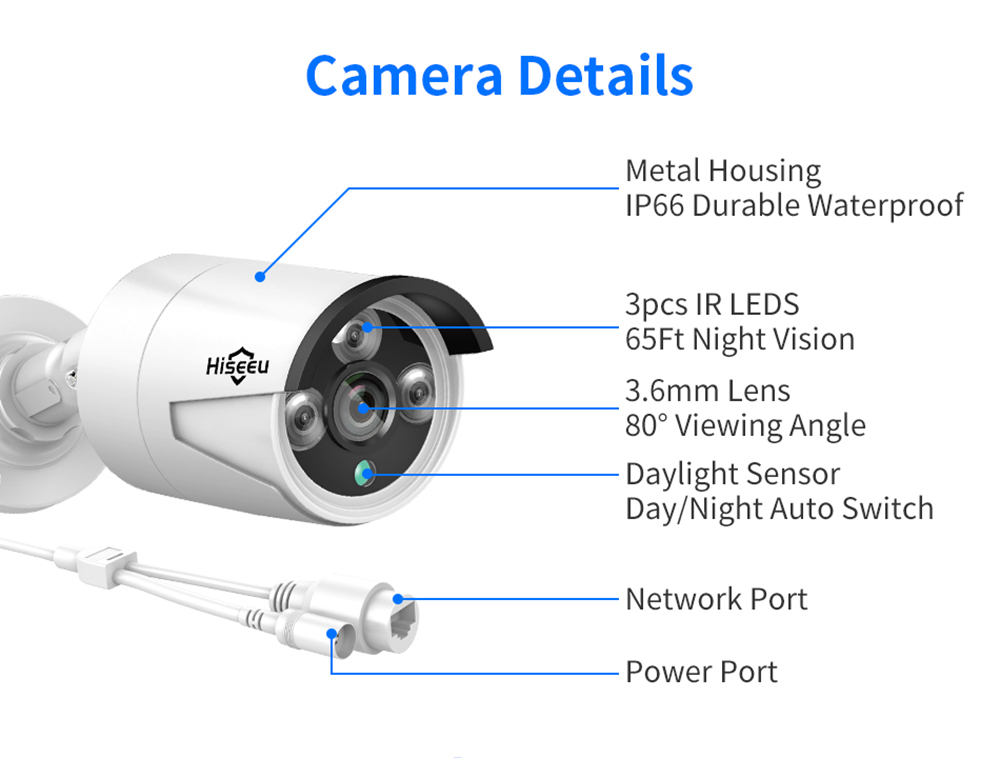 Hiseeu 5MP H.265 8CH POE Security Surveillance Camera System Kit Set AI Face Detection Audio Record IP Home