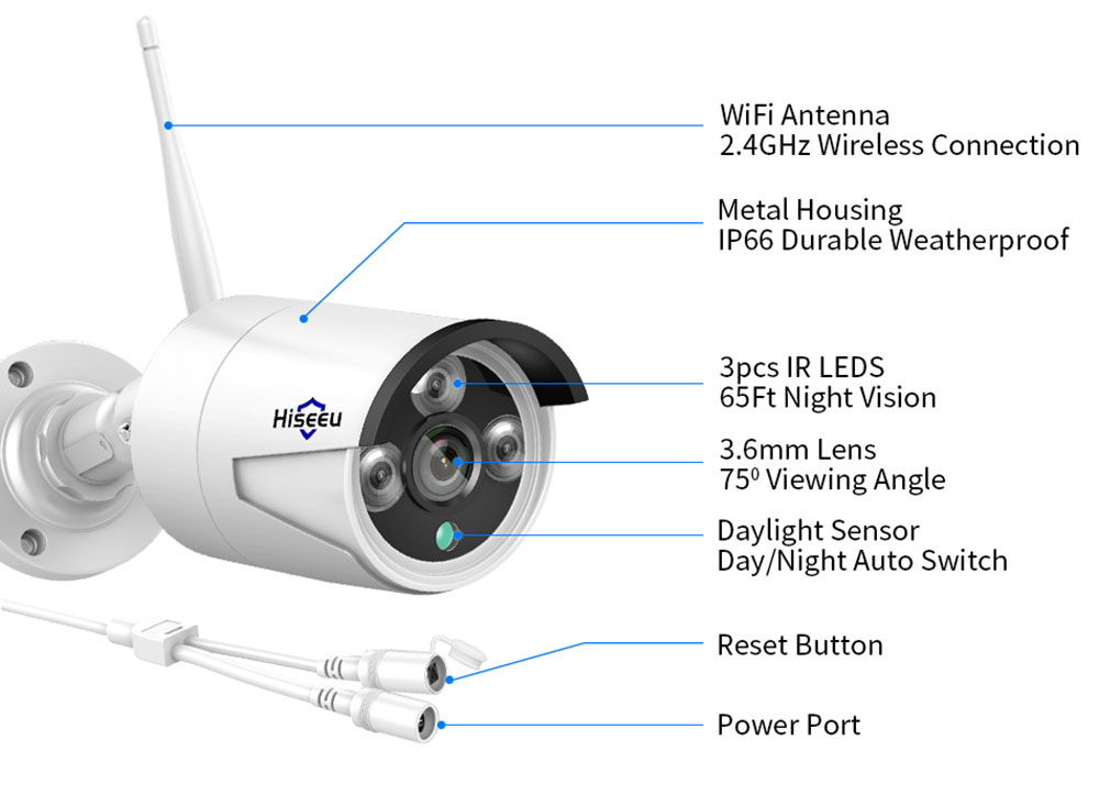 Hiseeu 8CH Wireless NVR 4PCS 3MP Security Cameras with CCTV system kit Outdoor IR Night Vision