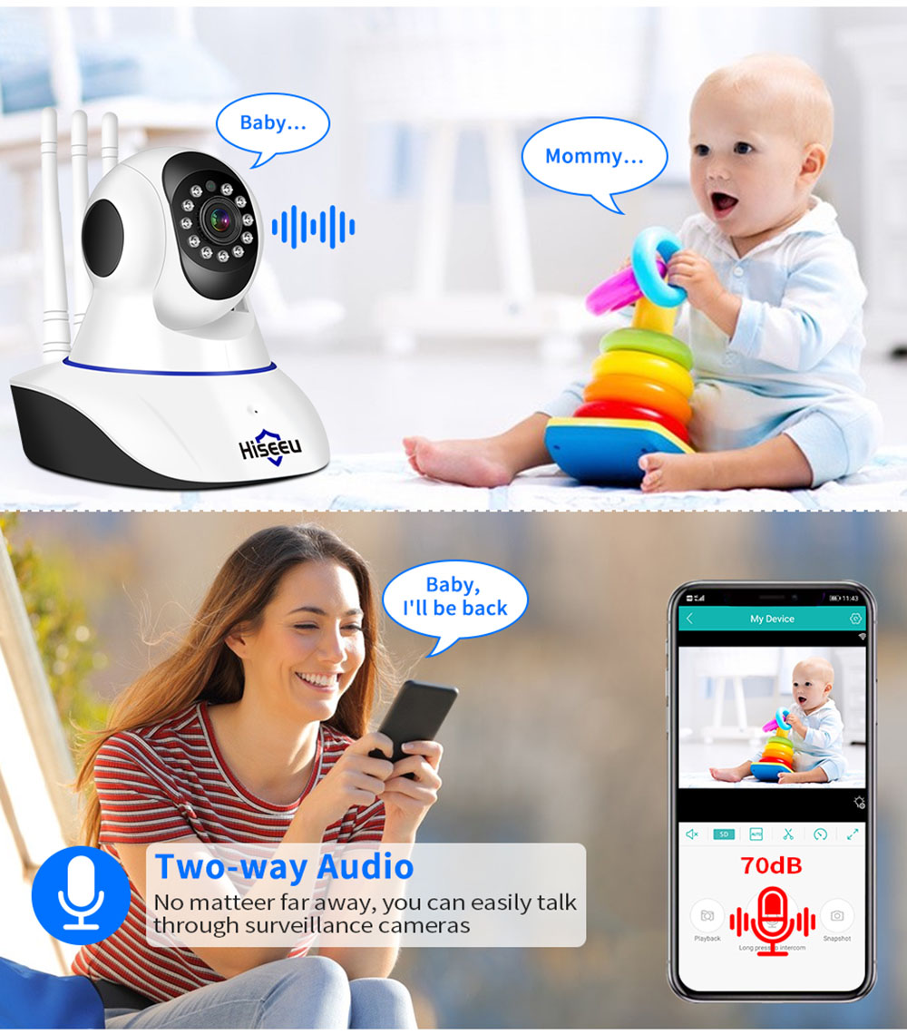 Hiseeu FH1D 3MP PTZ IP Camera WIFI Wireless Smart Home Security Surveillance Camera with 64G SD Card