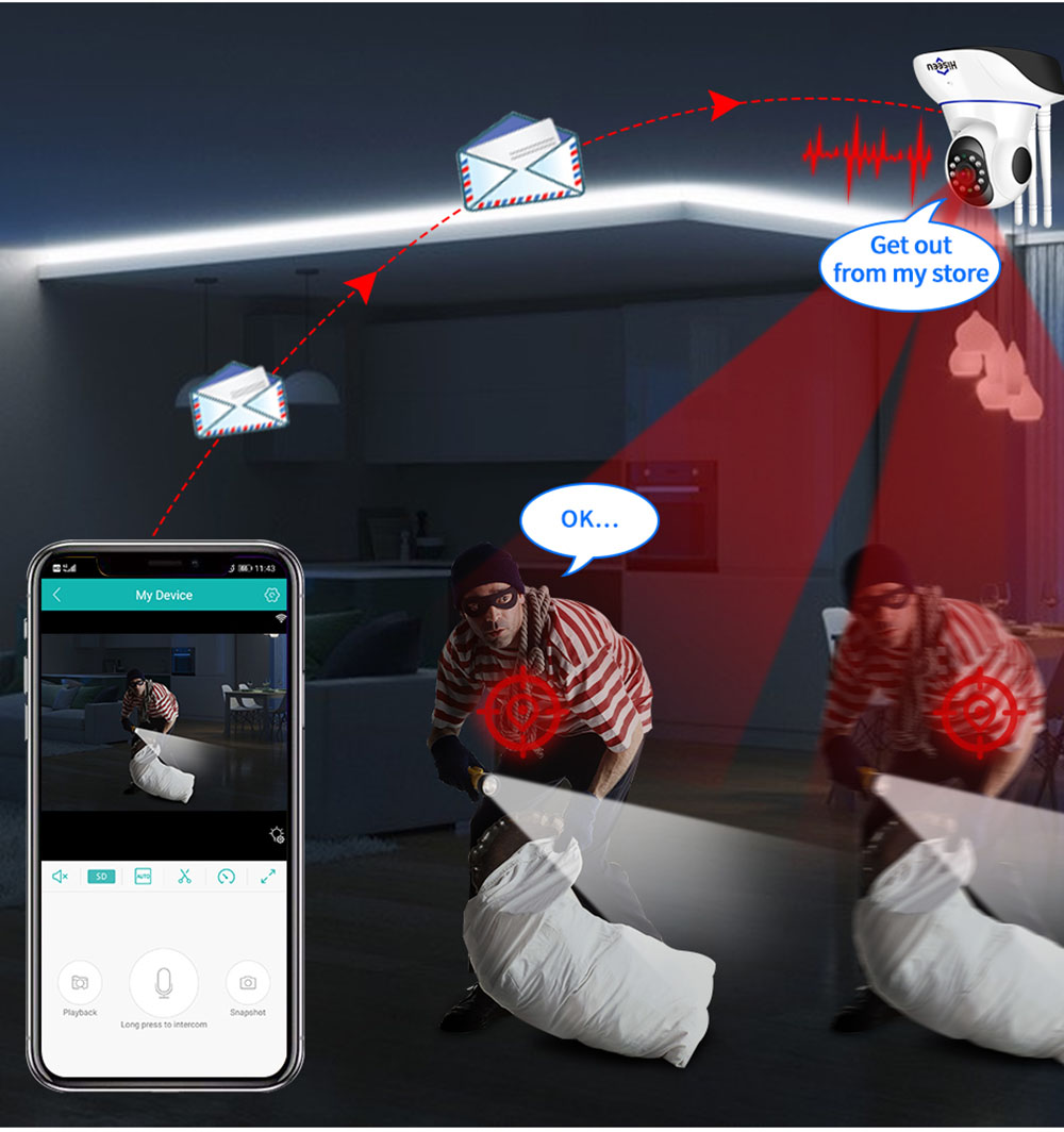 Hiseeu FH1D 3MP PTZ IP Camera WIFI Wireless Smart Home Security Surveillance Camera with 64G SD Card