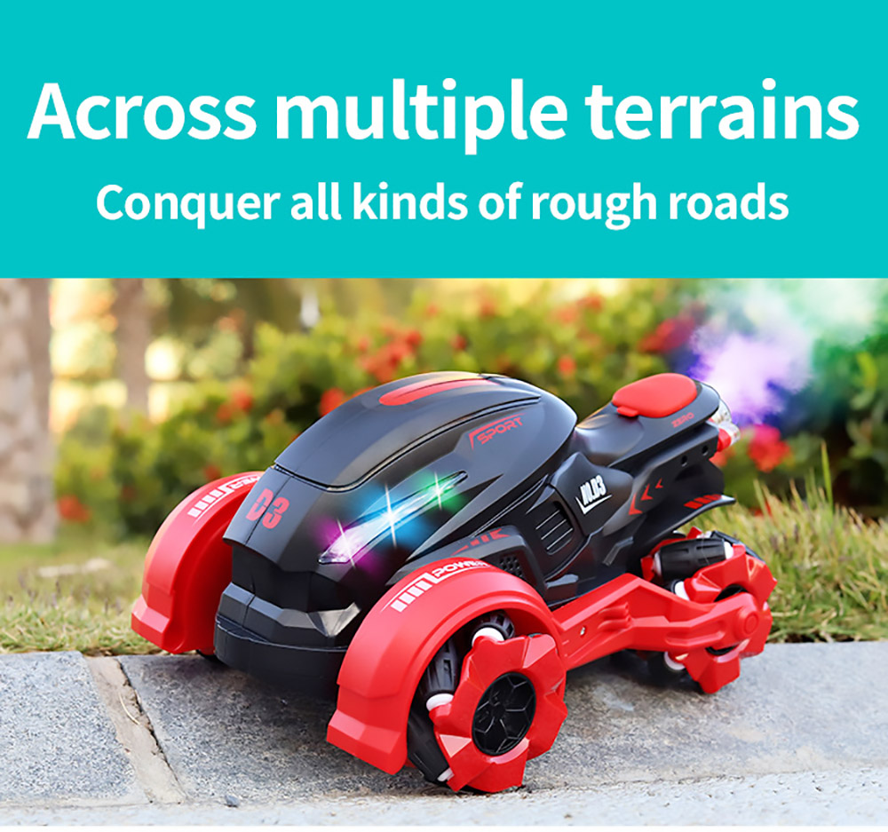 JJRC 829 2.4GHZ 4WD All-Terrain Tire Drift RC Spray Motorcycle with Cool Light & Sound 15km/h - Red