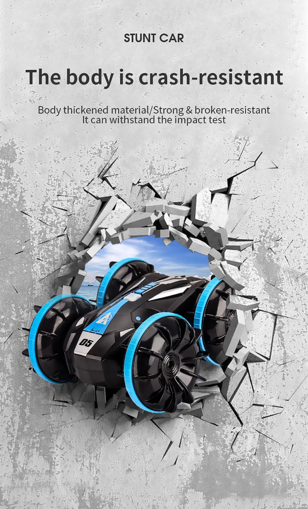 JJRC Q113 1:24 RC Stunt Car 4WD 360 Rotate 2-in-1 Waterproof Water&Land Drift Amphibious Vehicle Models Toy - Blue