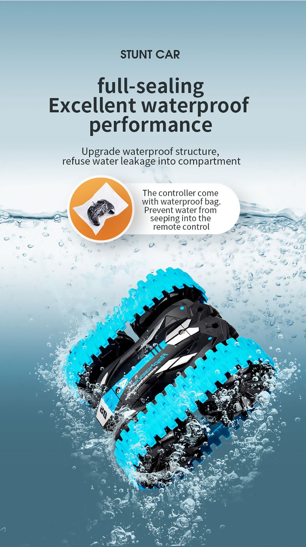 JJRC Q113 1:24 RC Stunt Car 4WD 360 Rotate 2-in-1 Waterproof Water&Land Drift Amphibious Vehicle Models Toy - Blue