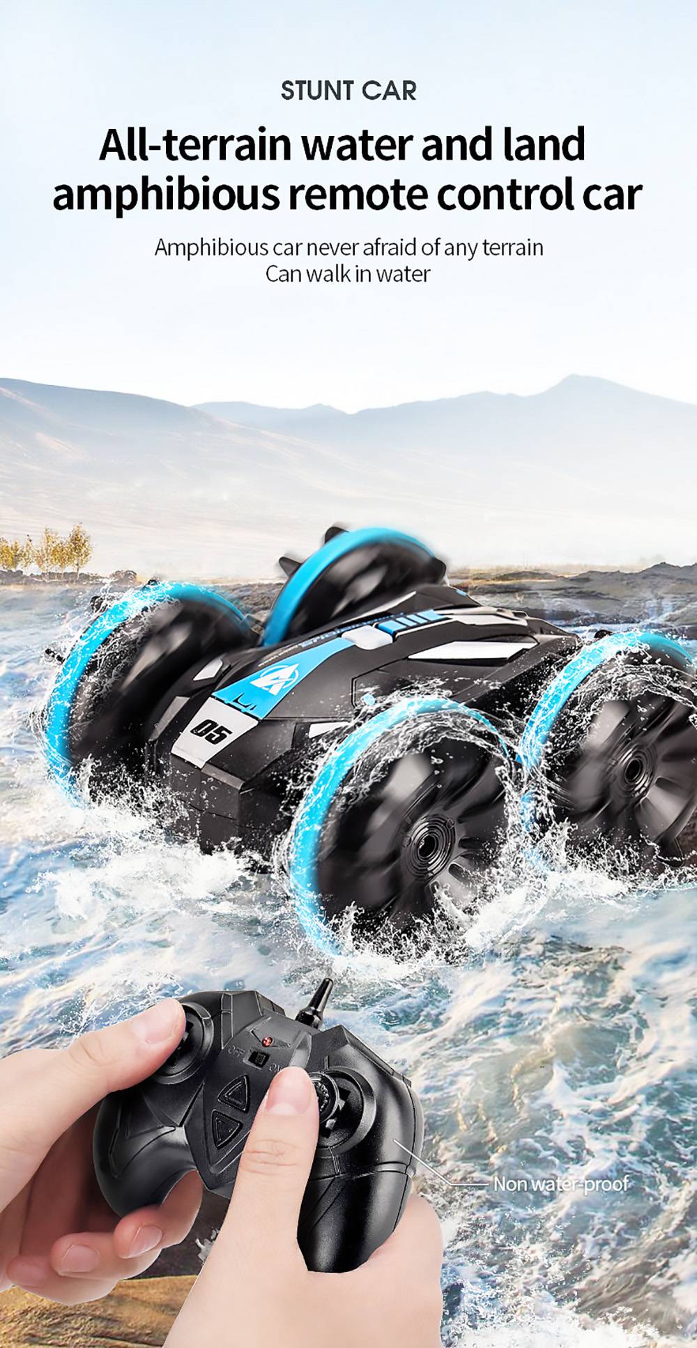 JJRC Q113 1:24 RC Stunt Car 4WD 360 Rotate 2-in-1 Waterproof Water&Land Drift Amphibious Vehicle Models Toy - Green