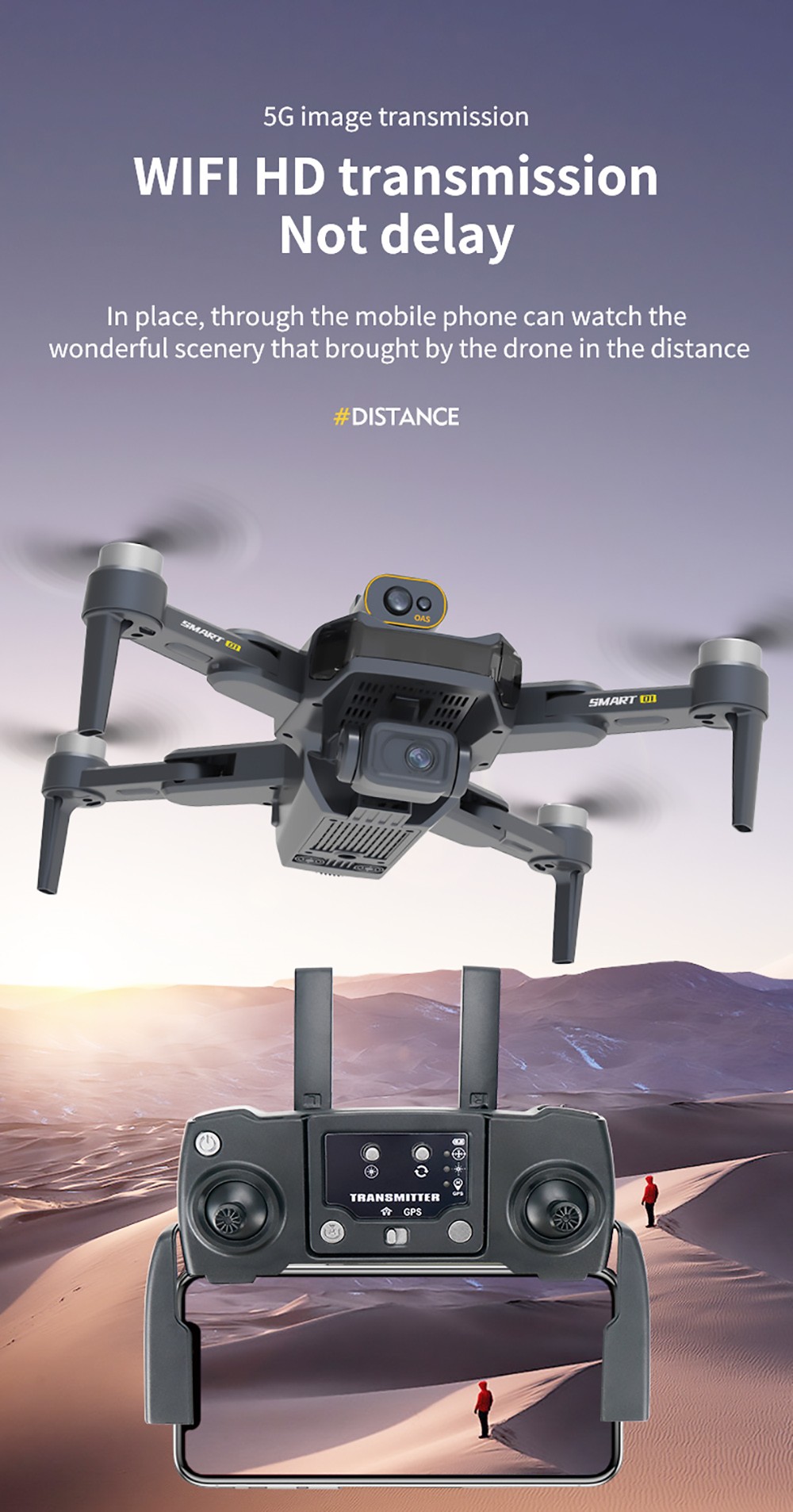JJRC X21 RC Drone GPS 5G WiFi FPV with Real 4K HD ESC Camera Quadcopter RTF with Obstacle Avoider 2 Batteries - Black