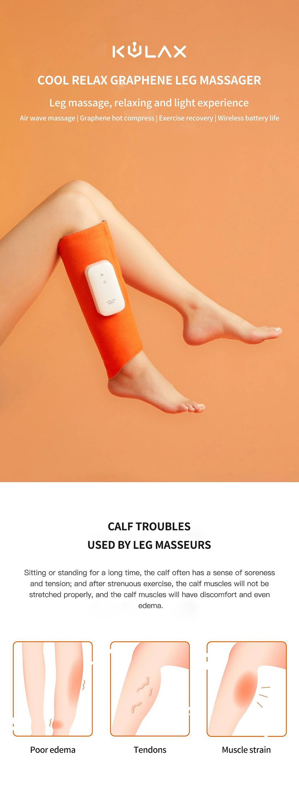 KULAX Graphene Leg Massager Airbag Wave Smart Hot Compress Temperature Control Legs Muscle Relaxation