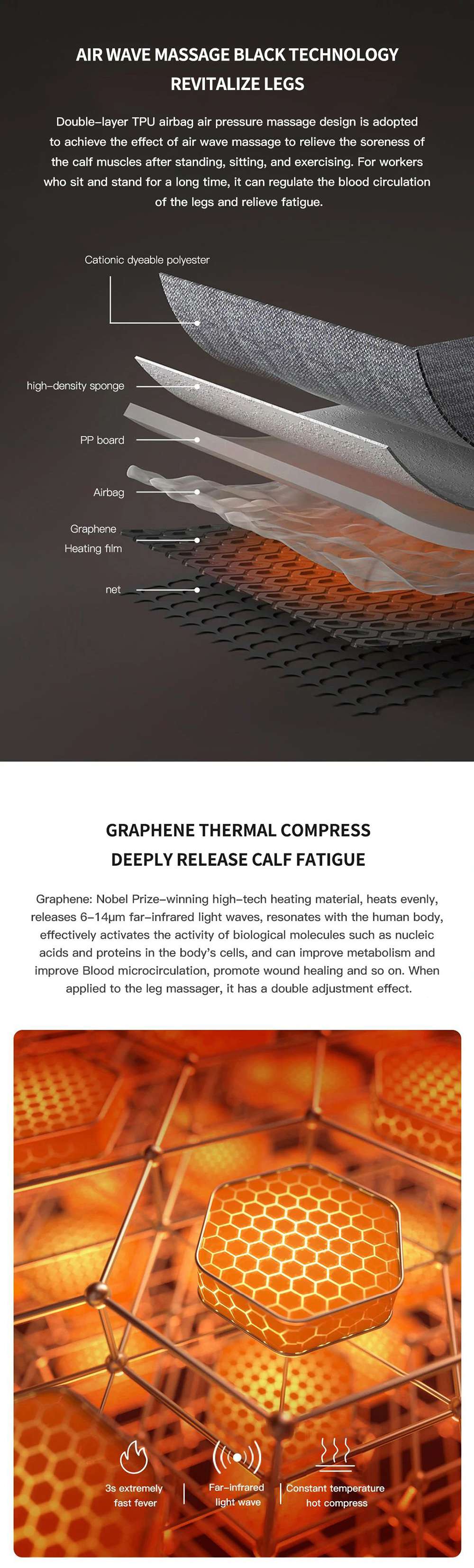KULAX Graphene Leg Massager Airbag Wave Smart Hot Compress Temperature Control Legs Muscle Relaxation