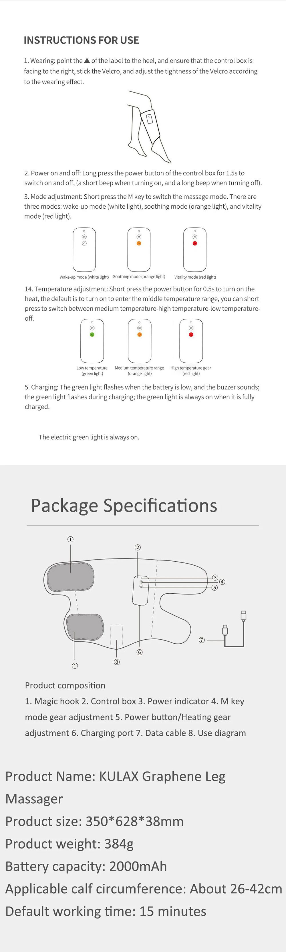 KULAX Graphene Leg Massager Airbag Wave Smart Hot Compress Temperature Control Legs Muscle Relaxation