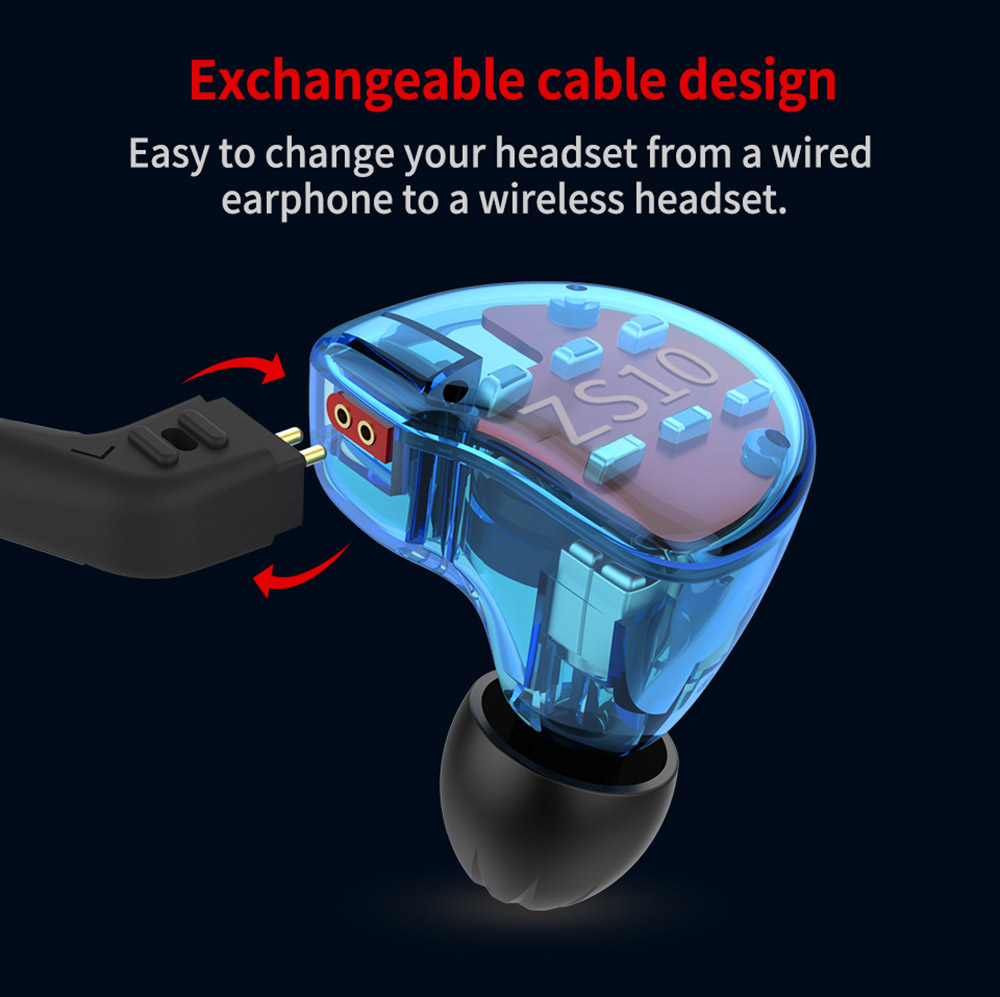 KZ ZS10 Wired Earphone 4BA+1DD Hybrid Technology In-ear HiFi Bass Game Headset - with Mic Blue