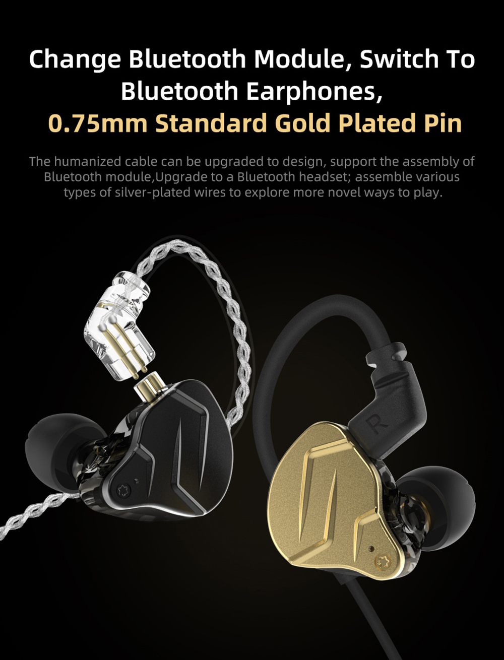KZ ZSN Pro X Metal Earphones 1BA+1DD Hybrid technology HiFi Bass Earbuds with Mic- Golden