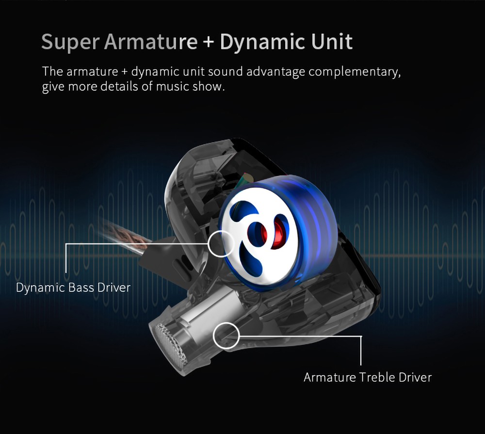 KZ ZST Wired Earphone Hybrid Technology In-ear Sport Bass Noise Cancelling Headset with Mic- Black