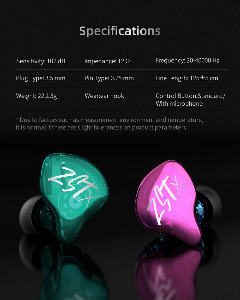 KZ ZST X Hybrid Unit In-Ear Earphones with Silver-plated Cable with Mic - Cyan