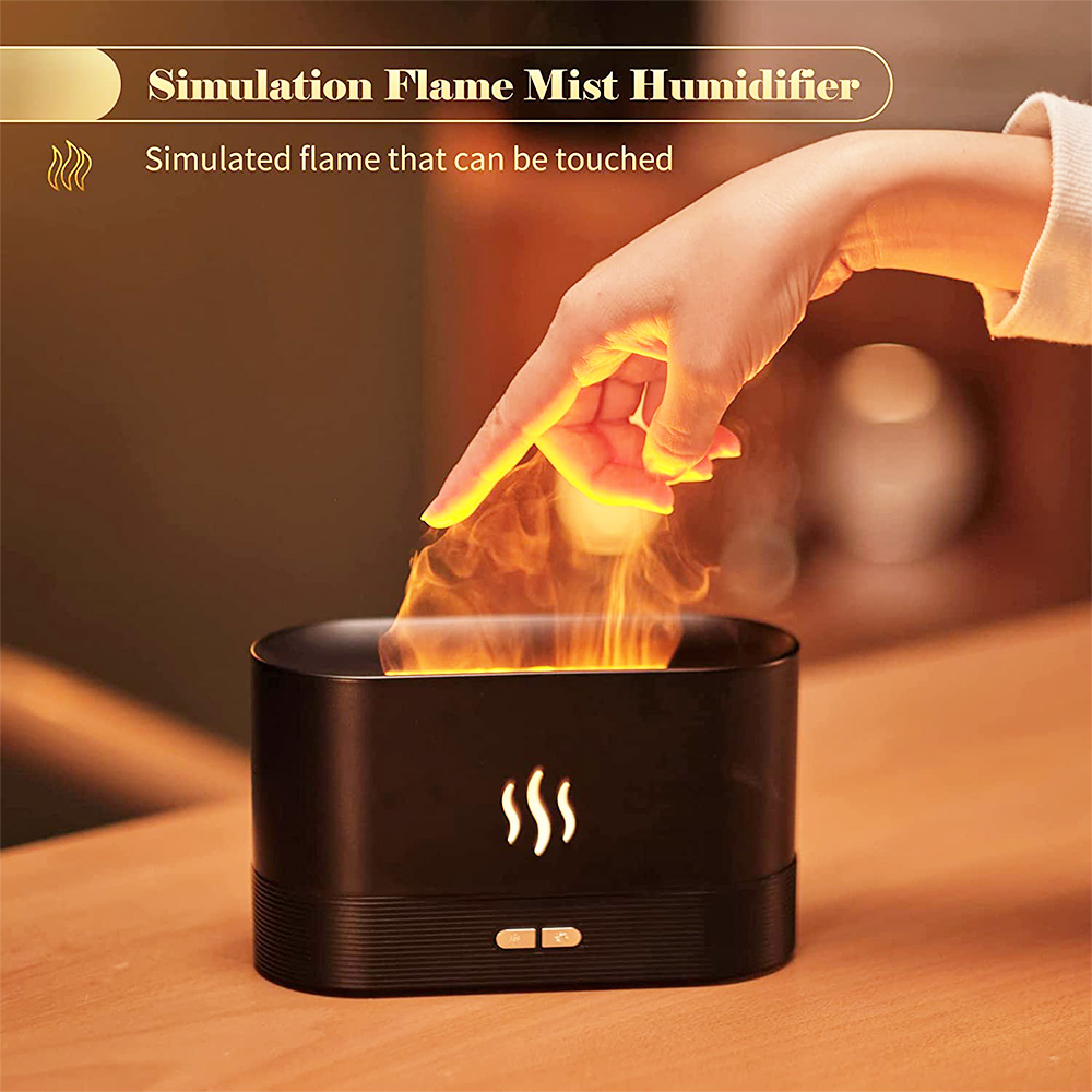 Kavolet Aromatherapy Diffuser USB Ultrasonic Cool Mist Aroma Essential Oil Diffuser Simulation Flame Mist - Black