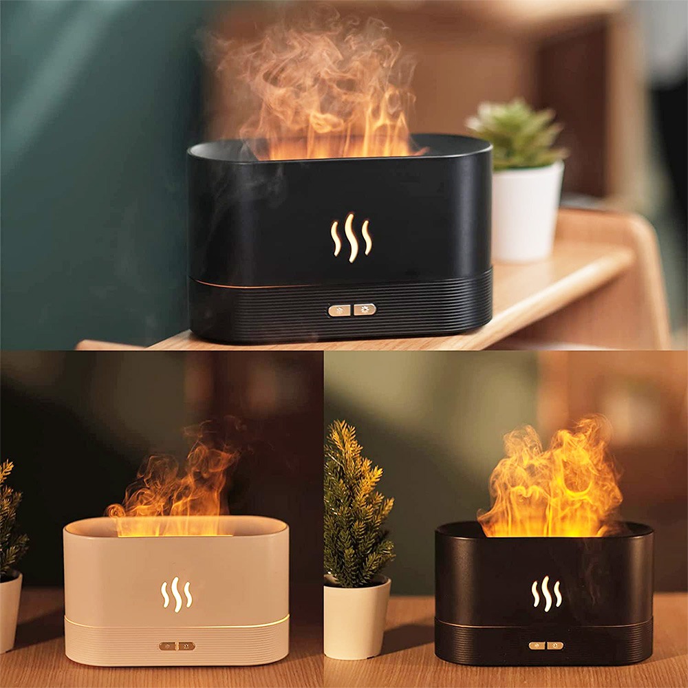 Kavolet Aromatherapy Diffuser USB Ultrasonic Cool Mist Aroma Essential Oil Diffuser Simulation Flame Mist - Black