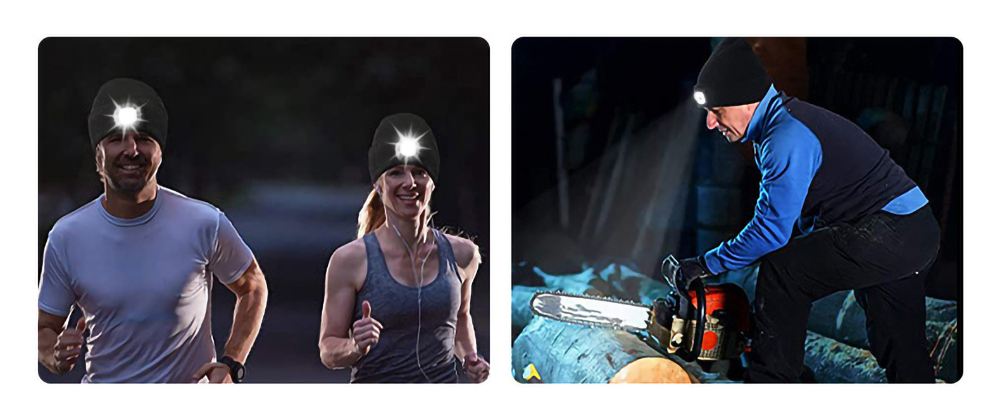 Knit Cap with LED Lamp Autumn and Winter Warm Lighting for Outdoor Night Running Cycling