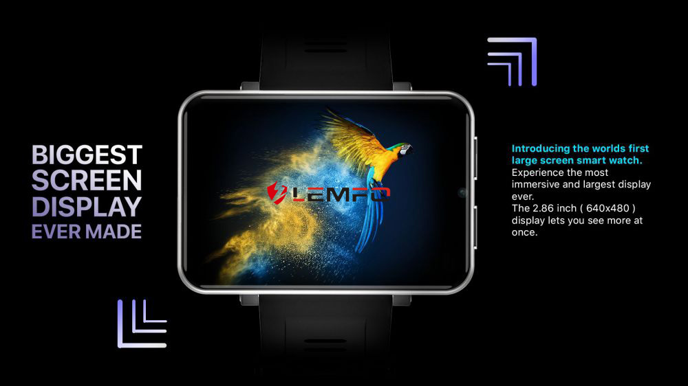 LEMFO LEM T 4G 2.86 Inch Screen Smartwatch Android 7.1 3GB 32GB 5MP Camera 480*640 Resolution 2700mAh - Black