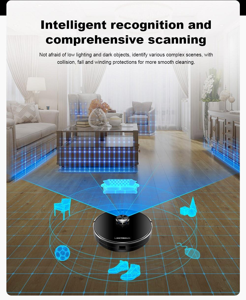 LIECTROUX XR500 6500Pa Robot Vacuum Cleaner LDS Laser Navigation Sweeping Mopping Y-Shape Wet Mopping APP Control
