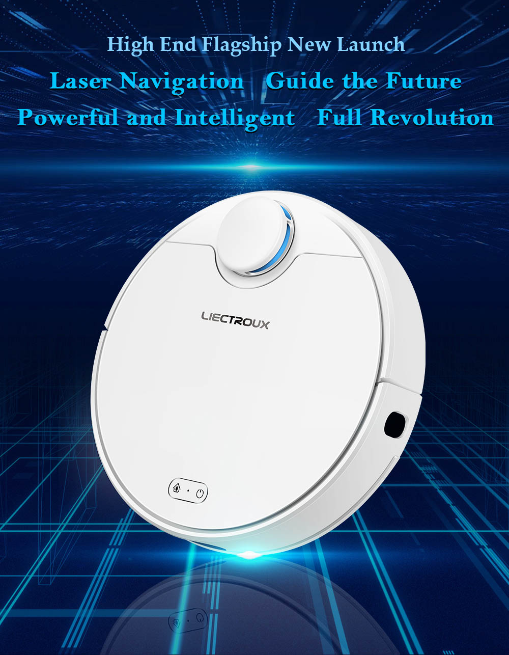 LIECTROUX ZK901 Robot Vacuum Cleaner 3 In 1 Vacuuming Sweeping and Mopping Laser Navigation 6500Pa Suction 5000mAh Battery Voice Control Breakpoint Resume Clean & Mapping APP Control - White