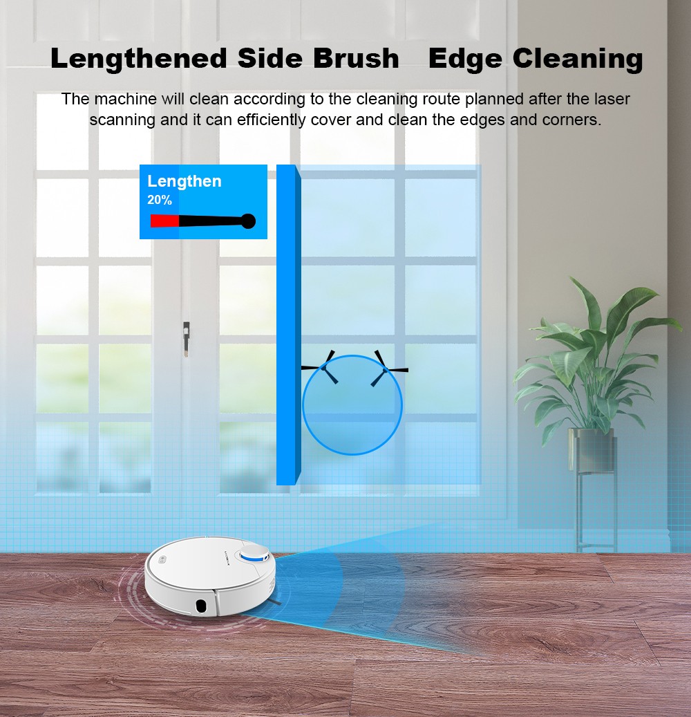 LIECTROUX ZK901 Robot Vacuum Cleaner 3 In 1 Vacuuming Sweeping and Mopping Laser Navigation 6500Pa Suction 5000mAh Battery Voice Control Breakpoint Resume Clean & Mapping APP Control - White