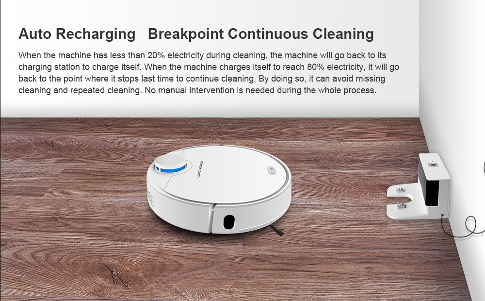 LIECTROUX ZK901 Robot Vacuum Cleaner 3 In 1 Vacuuming Sweeping and Mopping Laser Navigation 6500Pa Suction 5000mAh Battery Voice Control Breakpoint Resume Clean & Mapping APP Control - White