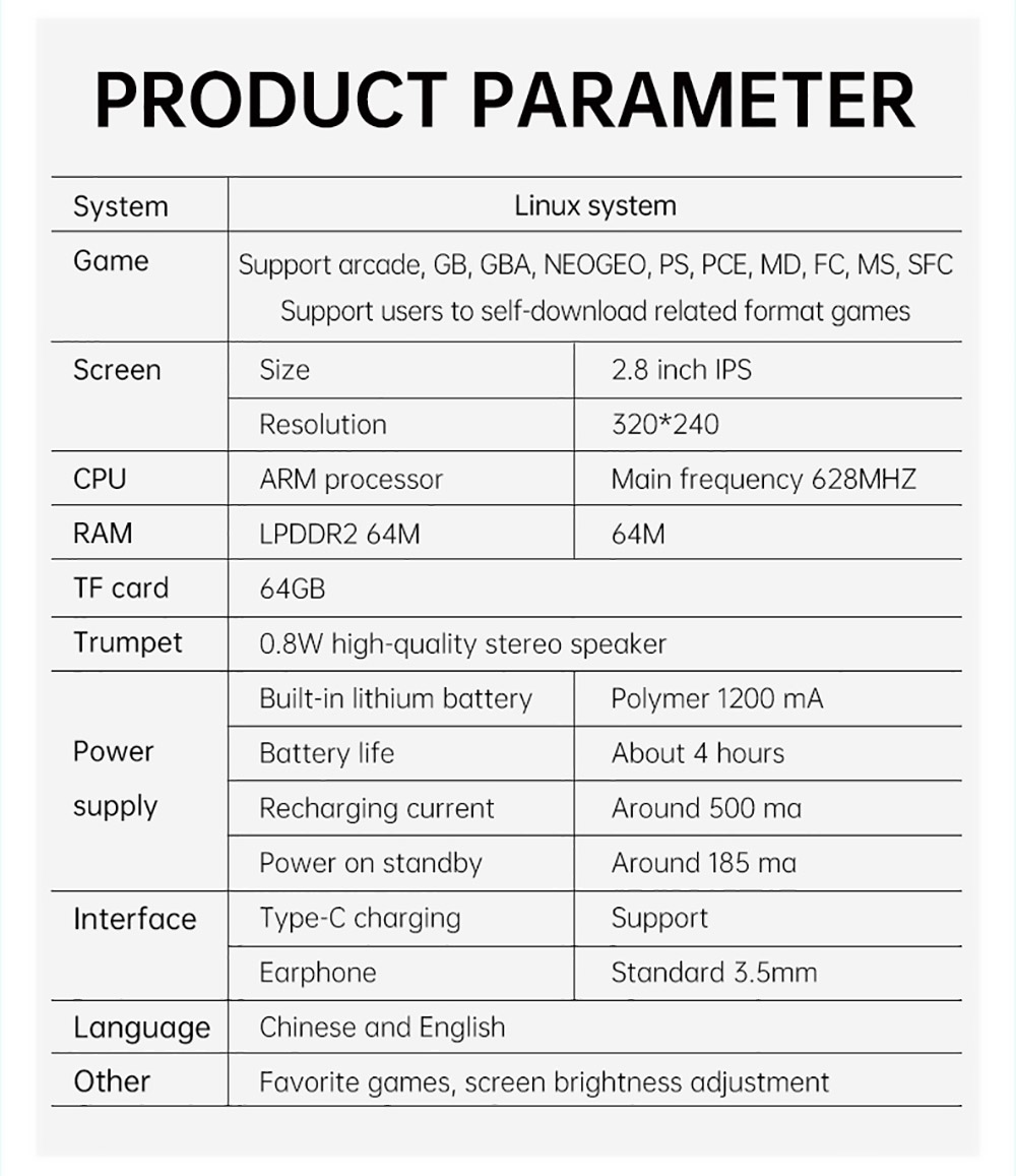 Powkiddy A30 Retro Handheld Game Console 2.8 Inch IPS HD Screen 1200mA 32GB Built-In 4000 Games Supports Adding ROM Grey