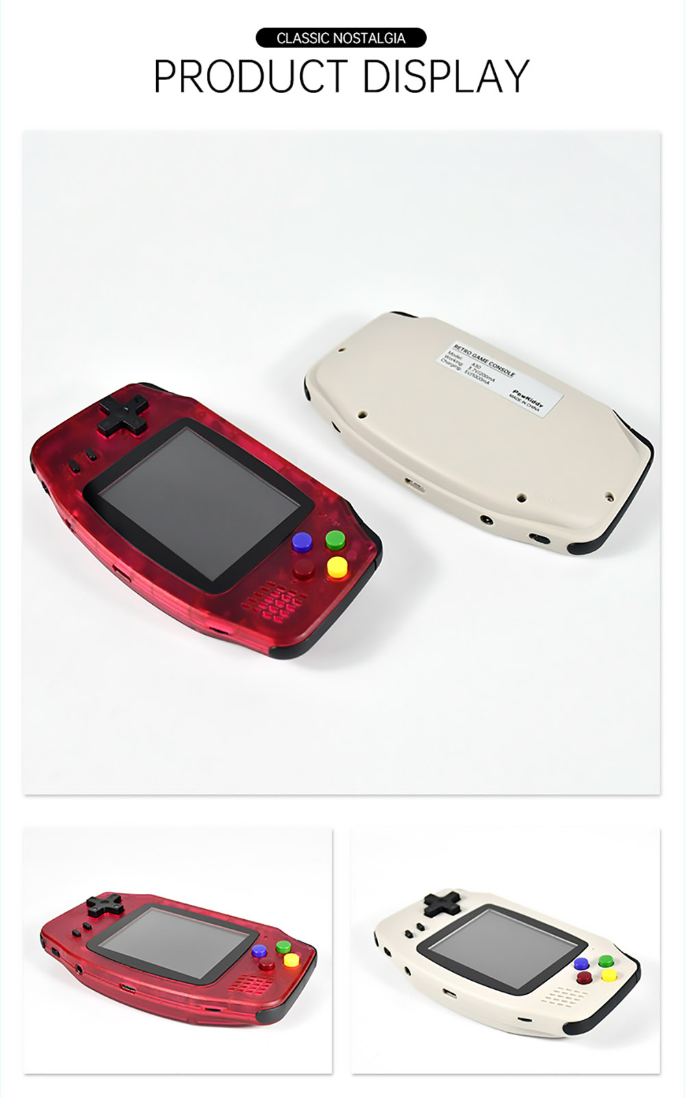 Powkiddy A30 Retro Handheld Game Console 2.8 Inch IPS HD Screen 1200mA 32GB Built-In 4000 Games Supports Adding ROM Grey