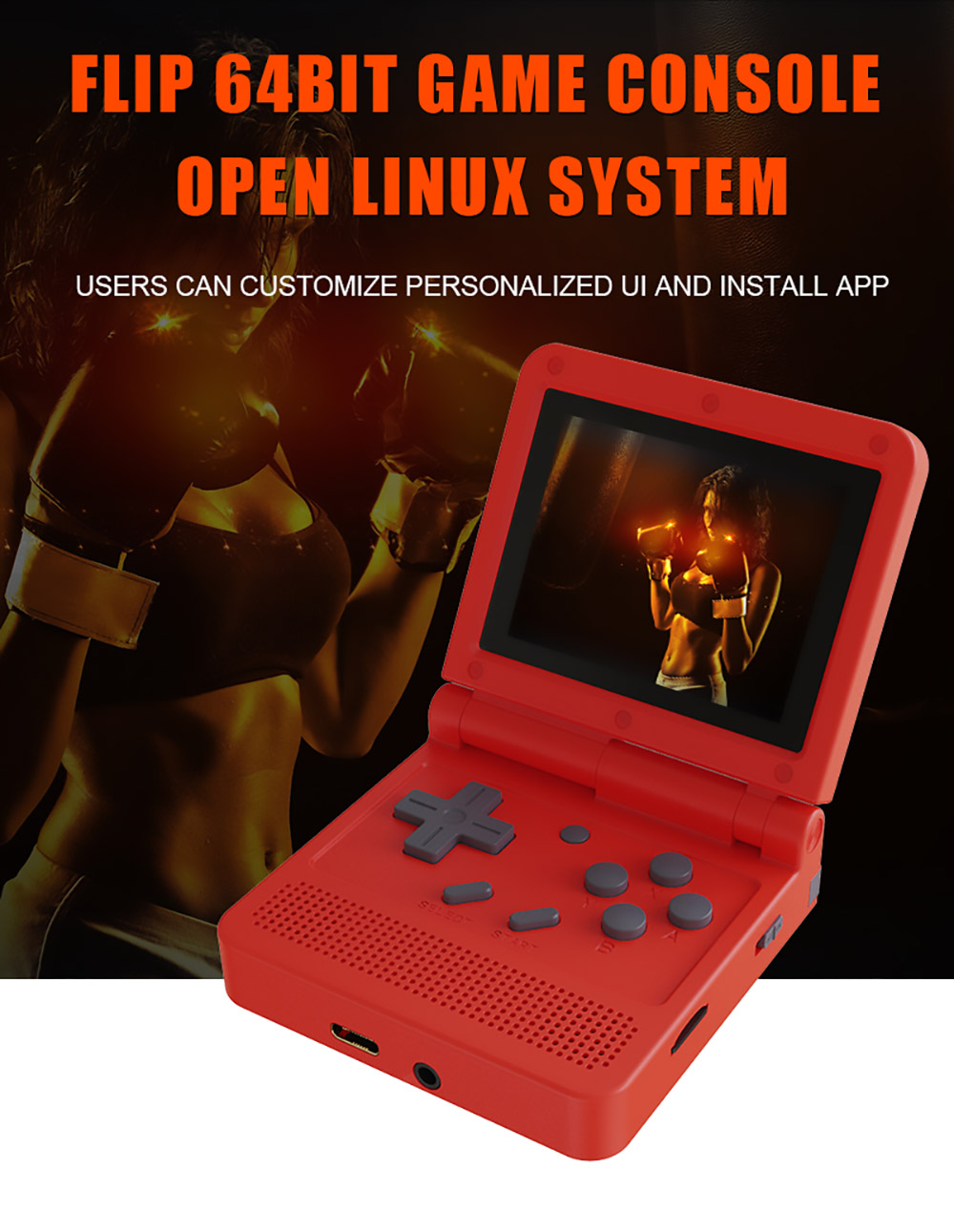 Powkiddy V90 3-Inch IPS Screen Flip Handheld Game Console 16GB Retro Dual Open System16 Simulators Kids Gift - Yellow