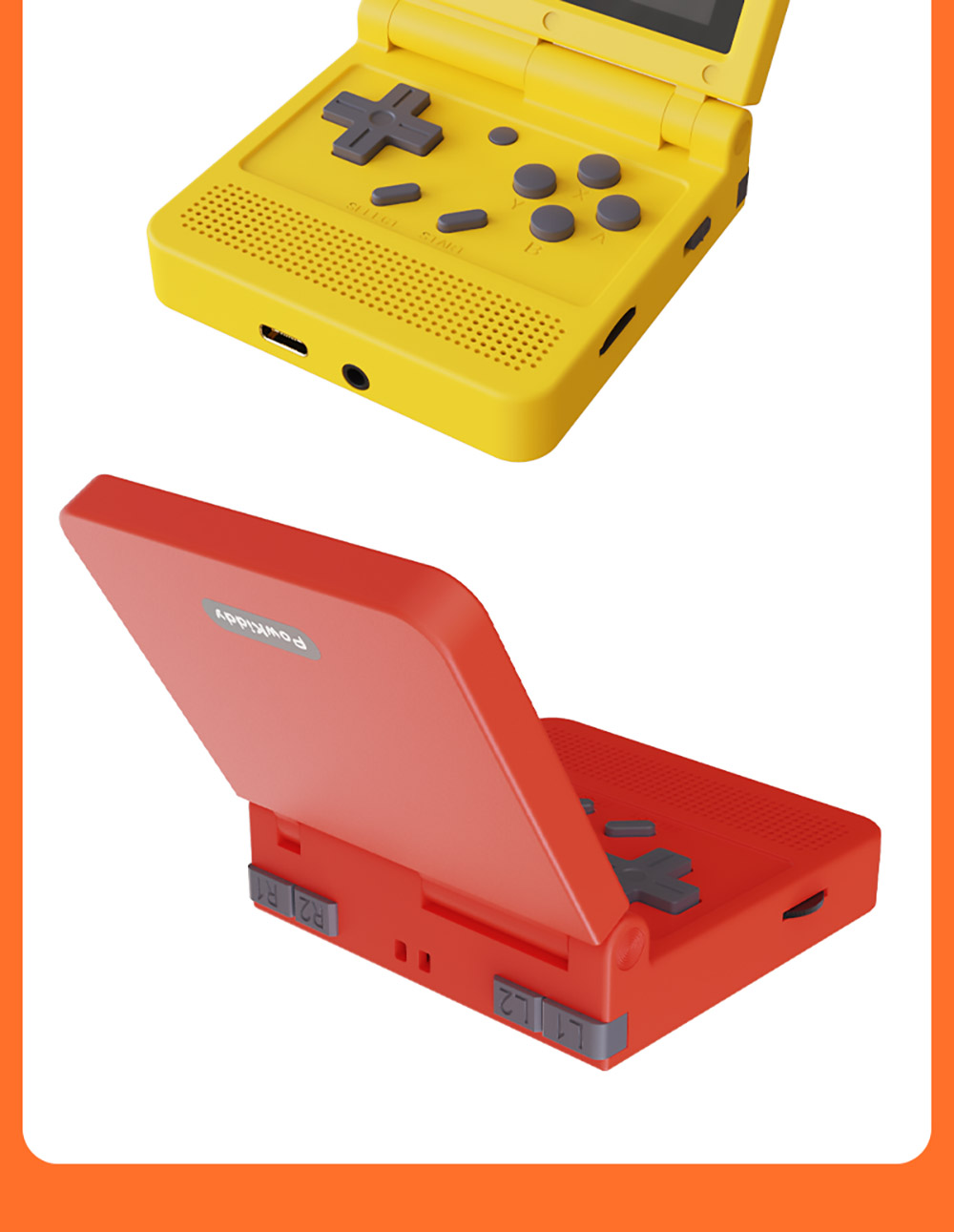 Powkiddy V90 3-Inch IPS Screen Flip Handheld Game Console 16GB Retro Dual Open System16 Simulators Kids Gift - Yellow