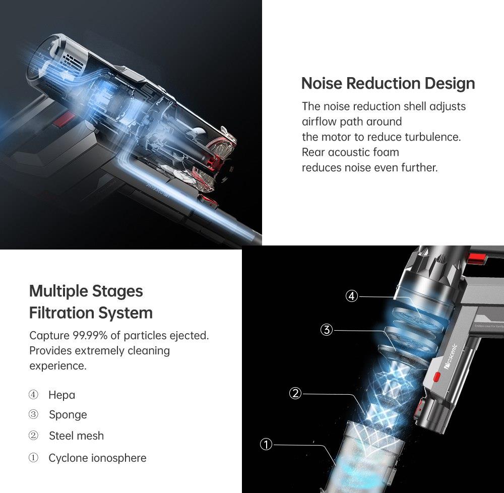 Proscenic P11 Cordless Bagless Stick Vacuum Cleaner 25KPa Suction with Carpet Boost Wet Dry Vacuum Mop with Charge Dock