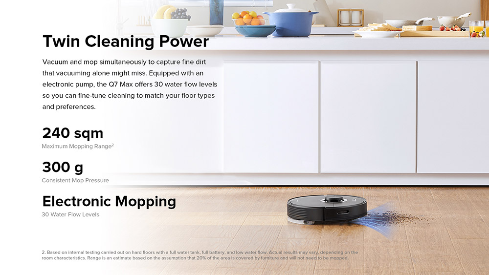 Roborock Q7 Max Robot Vacuum Cleaner 2 In 1 Vacuuming and Mopping 4200Pa Powerful Suction LDS Navigation 3D Mapping with 470ml Dustbin 350ml Water Tank 5200mAh Battery APP Control - Black